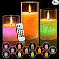 NICEME 3PCS LED Multi Colored Flameless Candles Acrylic Pillar Battery Operated Flickering Flame Color Changing Candles with Remote Control Real Wax Electric Fake Candles Ice Crystal, D3” x H4” 5