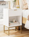 Masupu Fluted Nightstand,Modern Night Stand Wood Bedside Table with Storage Drawer Side End Table for Bedroom,Living Room,Office,White