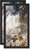 Engineered Wood 6x11 Picture Frame Set of 2, Black Frame for 6 x 11 Inch Picture Poster Photo, Light Weight 6 by 11 Frame with Wood-grain for Wall - 2 Pack/Black/6