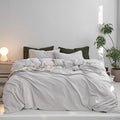 MooMee Queen Duvet Cover Set, 100% Washed Cotton Linen Like Twill Thick Sturdy Material Super Soft Breathable Durable Bedding for All Season, 3 Pieces (Light Gray, Queen 90
