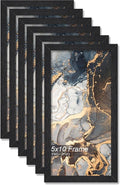 Engineered Wood 5x10 Picture Frame Set of 6, Black Frame for 5 x 10 Inch Picture Poster Photo, Light Weight 5 by 10 Frame with Wood-grain for Wall - 6 Pack/Black/5