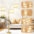 3 Lights Arc Floor Lamps for Living Room,Gold Modern Tall Standing Lamp Hanging Over The Couch with Shades & Heavy Base,Mid Century Black Tree Floor Lamp for Bedroom Office