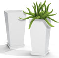Elevens Set of 2 Tall Outdoor Planters 20 Inch, Large Planters for Indoor Outdoor Plants, Tapered Square Flower Pots with Tray for Patio, White