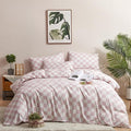 Pureant Pink White Plaid Comforter Sets California King Women Men Bean Pink and White Checkerboard Grid Bedding Comforters Cal King Modern Dusty Pink Checkered Geometric Quilts Luxury Abstract Bed
