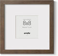 Yaetm Square 8x8 Picture Frame – Brown Walnut, Rustic Solid Wood Frame 8x8 with Tempered Real Glass, Display 4x4 Photo with Mat or 8 x 8 Art Print without Mat, Wall Mount (Single, Walnut)