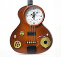Guitar Wall Clock – Retro Brown Metal Guitar-Shaped Clock with Gears, Silent Non-Ticking, Music Room Decor for Musicians, Music Lovers, Men, Teens, 16