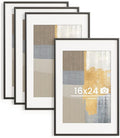 16x24 inch Metal Poster Frame - 16 x 24 Thin Aluminum Picture Frames Matted for 12x18 Photos, Artworks, Prints, Puzzle - High Definition Plexiglass - Vertical and Horizontal Display - Wall Hook Hanging Hardware Included - Black, 4 Pack
