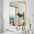 FARMER 22x30 Inch Gold Bathroom Mirrors for Wall, Brushed Brass Bathroom Vanity Mirror with Rounded Edge, Metal Framed Rectangle Mirrors for Bathroom or Living Rooms, Hangs Horizontally or Vertically