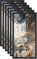 Engineered Wood 12x24 Picture Frame Set of 6, Black Frame for 12 x 24 Inch Picture Poster Photo, Light Weight 12 by 24 Frame with Wood-grain for Wall - 6 Pack/Black/12 x24