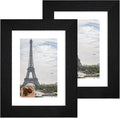 5x7 Picture Frame Set of 2, Made of Real Glass and Rustic Black Wooden Frame - Display Pictures 4x6 with Mat or 5x7 Without Mat, 5 by 7 Photo Frame for Wall or Tabletop Display