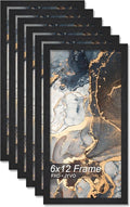 Engineered Wood 6x12 Picture Frame Set of 6, Black Frame for 6 x 12 Inch Picture Poster Photo, Light Weight 6 by 12 Frame with Wood-grain for Wall - 6 Pack/Black/6