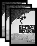 KTKDE18x24 Poster Frame Black 3 Pack, 24 by 18 Picture Frames Wooden with Polished Plexiglass,Horizontal or Vertical Wall Mounting Hanging Large Studio Gallery Photo Frames Wall Art