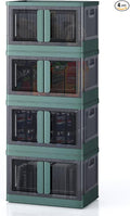 8.4Gal Collapsible Storage Bins with Lids & Wheels - 4 Pack Stackable with Doors, Heavy-Duty Plastic Containers for Home/Office, Green