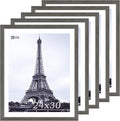 VCK 24x30 Frame Set of 5, Gray Solid Wood Poster Picture Frame, Exclusive Wood Grain, Wall Mounting Hanging