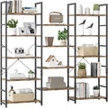 OTK Triple Wide 5 Tier Bookshelf, Rustic Industrial Style Bookcases with 14 Open Display Shelves, Wide Bookshelves for Bedroom, Living Room and Home Office, Rustic Brown