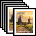 22x28 Picture Frame Set of 5, Black Poster Frame, Display Pictures 18 x 24 with Mat or 22 x 28 Without Mat for Horizontal or Vertical Wall Mounting, Wall Gallery Frame