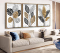 Large Framed Canvas Wall Art - Natural Float Framed Black Brown Gray Leaf Pattern Pictures Decor Rustic Foliage Plants Artwork for Living Room Bedroom Kitchen Home Office Decoration 60