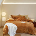 Cottonight Velvet Comforter Set King Pumpkin Rust Bedding Set Flannel Burnt Orange Fluffy Plush Blanket Quilts Soft Thick Warm Terracotta Comforter Set for Women Men King Bed