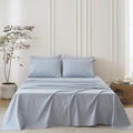 6PS Linen Like Bedding Sheet Sets Cornflower Blue Cotton Bedding Set Oeko-TEX Standard 100% Washed Cotton Deep Pocket King Size Fitted Sheet Plus Cozy Flat Sheet and 4 Pillowcases