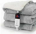 Heated Blanket Electric Throw Waffle, 50x60 Inches Sherpa Fleece Fast Heating Blanket 6 Heating Levels & 4 Hours Auto Off ETL Certification,Light Grey Throw