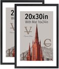 VCK 20x30 Poster Frame Black - with Mat 16x24, Solid Wood Picture Frame with Exclusive Textured, Horizontal and Vertical Formats with Included Hanging Hardware, 2 Pack
