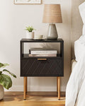 Nightstand,Morden Bedside Table with Gold Frame,Small White Night Stand,End Table,Bedside Furniture,Side Table with Drawer and Shelf for Bedroom,Living Room (1Drawer, Black-Square)