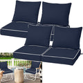 Waterproof Outdoor Chair Cushion Set of 4, 24x24x5 IN Deep Seat Patio Cushions with Fade Resistant Removable Cover,Outdoor Cushions for Patio Furniture with Ties&Handle for Chair Sofa Couch,Navy+Pipes
