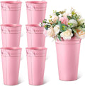 Irenare 12 Inch Vintage Galvanized Flower Bucket Metal Flower Vase Farmhouse French Bucket Planter Metal Floral Container for Party Table Centerpiece Weddings Home(Pink,6 Pcs)