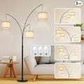 DLLT Modern Floor Lamp for Room: 3-Light Black Tree Dimmable Floor Lamps with Gray Shades for Living Room - Arc Standing Lamp for Bedroom - Tall Floor Lamp for Office Corner 3 LED Bulbs Included