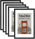 VCK 16x24 frame 5 Pack, Display Poster 12x18 with Mat or 16x24 without Mat, Textured Exclusive Solid Wood Picture Frame, Black
