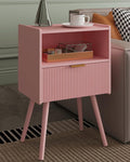 Nightstand,Modern Bedside Table with Storage Drawer and Open Wood Shelf, Accent Night Stand with Solid Wood Legs for Living Room, Bedroom and Small Spaces,Easy Assembly (Pink)
