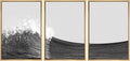 SIGNWIN 3 Piece Framed Canvas Wall Art Black and White Ocean Waves Nature Wilderness Illustrations Abstract Traditional Home Artwork Decoration for Living Room,Bedroom - 24