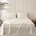 6PS Linen Like Bedding Sheet Sets Off White King Size Cotton Bedding Set Oeko-TEX Standard 100% Washed Cotton Deep Pocket King Size Fitted Sheet Plus Cozy Flat Sheet and 4 Pillowcases