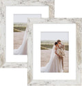 8x10 Picture Frame Set of 2, Made of Real Glass and Distressed White Wooden Frame - Display Picture 5x7 with Mat or 8x10 Without Mat, 8 by 10 Photo for Wall or Tabletop