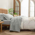 BESTOUCH Sheet Set 100% Washed Cotton Linen Feel Super Soft Comfortable Chic Lightweight 4 Pcs Home Bedding Set Solid Northern Droplet Grey Queen