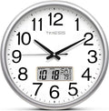 Wall Clock, 13 Inch Non-Ticking Silent Battery Operated Quartz Analog with LCD Display for Perpetual Calendar and F° Temperature, Ideal Modern Home, Bedroom, Kitchen, Office Décor (Sliver)