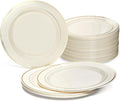 OCCASIONS 120 Plates Pack, Heavyweight Disposable Wedding Party Plastic Plates (6.25'' Dessert/Bread Plate, Ivory & Gold Rim)