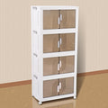 Foldable Storage Bins with Lids Stackable Storage Bins with Doors and Wheels Magnetic Dual-Opening Doors Storage Containers for Bedroom, Living Room, Closet, Laundry (White-4Pack)