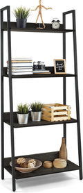 CAPHAUS 4 Tier Ladder Bookshelf, 24 Inch Width Free Standing Shelf, Bookcase Shelf Storage Rack Organizer, Industrial Book Shelves for Home Office, Living Room, Kitchen, Black Wooden Shelves