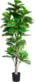 Artificial Fiddle Leaf Fig Tree Indoor, 5FT Tall Faux Tree with Natural Wood Trunk and Lifelike Leaves, Tall Artificial Plants Indoor, Fake Plants for Home, Office, Living Room Decor