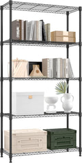1250 lbs 5 Tier Shelf Metal Storage Shelves Shelving Wire Rack Heavy Duty Closet Organizers for Garage Kitchen Bathroom Laundry Black 13.8