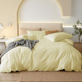 JIYUAN 100% Washed Cotton Duvet Cover Set 3 Pieces Full, 1 Duvet Cover 80x90 Inches(Comforter Not Included) and 2 Pillowcases,Linen Feel Bedding Set Comfy and Breathable,Light Yellow