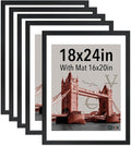 VCK 18x24 Poster Frame Black 5 Pack - with Mat 16x20, Textured Exclusive Solid Wood Picture Frame, Horizontal and Vertical Formats with Included Hanging Hardware