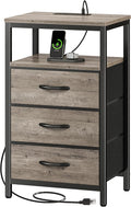 Huuger Nightstand with Charging Station, 27.6 Inch End Table Bedside Table with USB Ports and Outlets, Night Stand for Bedroom, Fabric Drawers, Oak