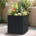 Large Square Planter Metal Black Planter Box with a Drainage Hole and a Removable Divider Indoor Outdoor Porch Pots for Tall Plants, Trees, Flowers 17.01