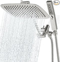 G-Promise All Metal 12 Inch Dual Square Shower Head with Handheld Spray Combo, Rain Shower Head, Adjustable Extension Arm, 3-Way Diverter, 71 Inch Extra Long Hose - A Bathroom Upgrade(Brushed Nickel)
