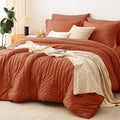 CozyLux Full Size Comforter Sets with Sheets Seersucker 7 Pieces Burnt Orange Bed in a Bag Luxury Terracotta Bedding Set with Down Alternative Comforter, Sheets, Pillowcases & Shams for All Seasons