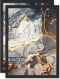 Engineered Wood 9.5x13 Picture Frame Set of 2, Black Frame for 9.5 x 13 Inch Picture Poster Photo, Light Weight 9.5 by 13 Frame with Wood-grain for Wall - 2 Pack/Black/9.5
