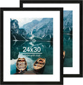 24x30 Frame Set of 2, Rustic Black Wood Style - Display 18x24 Picture Frame with Mat or 24 x 30 Poster without Mat, Wall Mounting Horizontal and Vertical