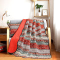 NEWLAKE Quilt Throw Blanket with Classical Floral Patchwork, Orange Jacquard, 60X78 Inch